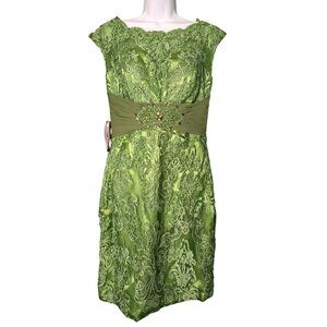 NWT Women's 8/10 Elegant Green Lace Mother of the Bride Dress Embellished Waistb
